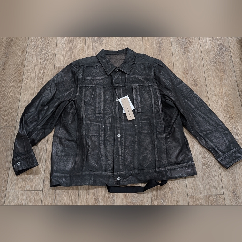 $2100 Mens RICK OWENS Lido.Worker Coated Denim Jacket Black XL